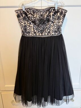 Alannah Hill Black and Ivory Strapless Beaded Tulle Dress 10